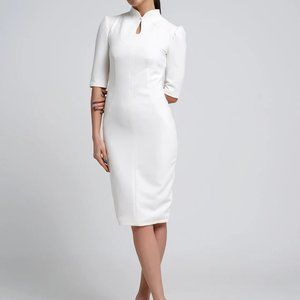 White Cheongsam Cocktail dress, High neck qipao chinese dresses for women, Penci